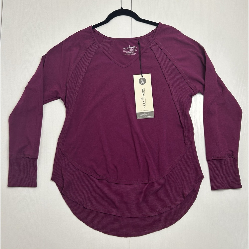 Neon Buddha Long Sleeve Tunic Top Purple Women's Large V Neck New with Tags